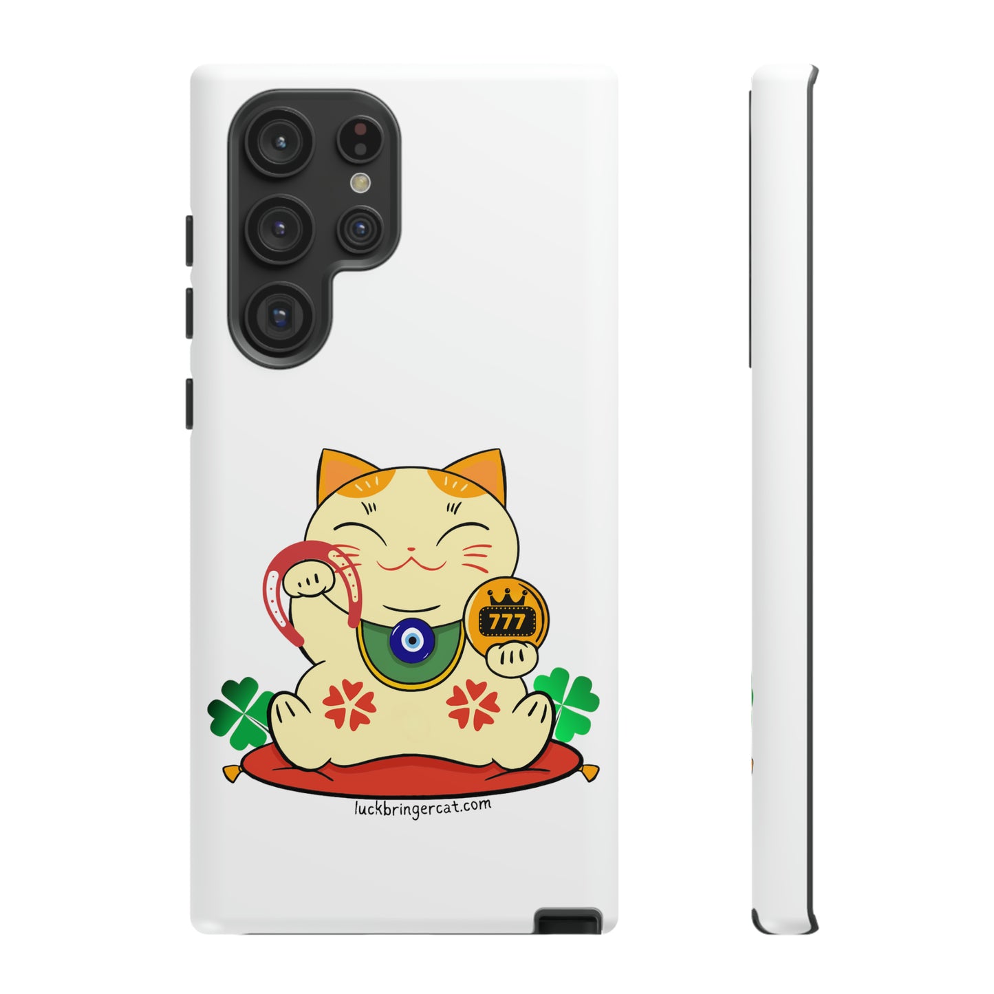 Cat Lovers Tough Phone Case- Maneki Neko Lucky Cat-White- iPhone, Samsung Galaxy, Google Pixel