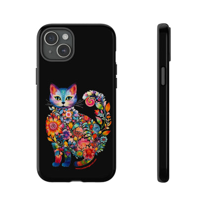 Floral Cat Lovers Phone case- iPhone, Samsung Galaxy, Google Pixel- Black-Tough-Premium Quality