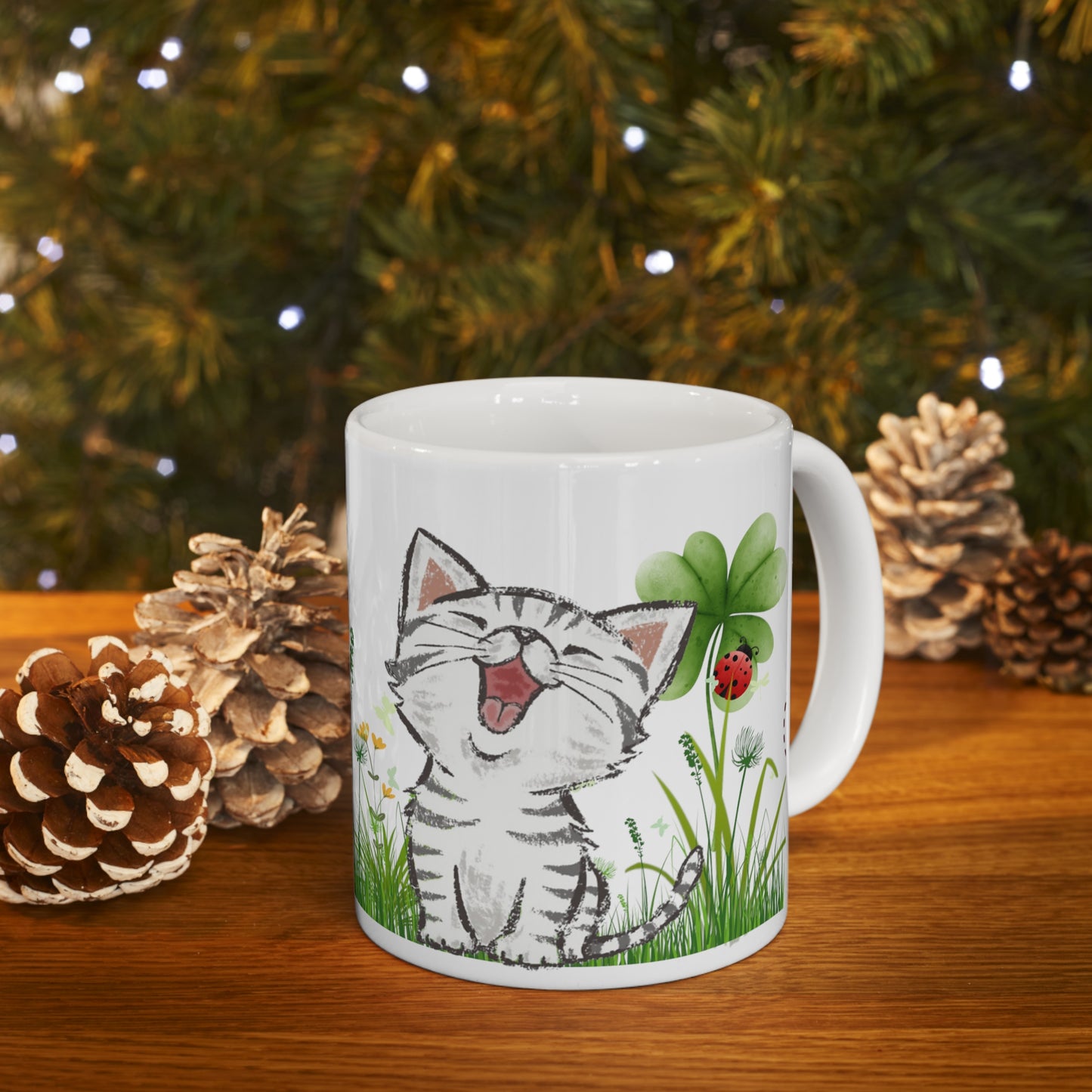 cat kitten  lovers mug- ceramic coffee mug with cute happy kitten perfect christmas or birthday gift for cat moms or animal lovers 