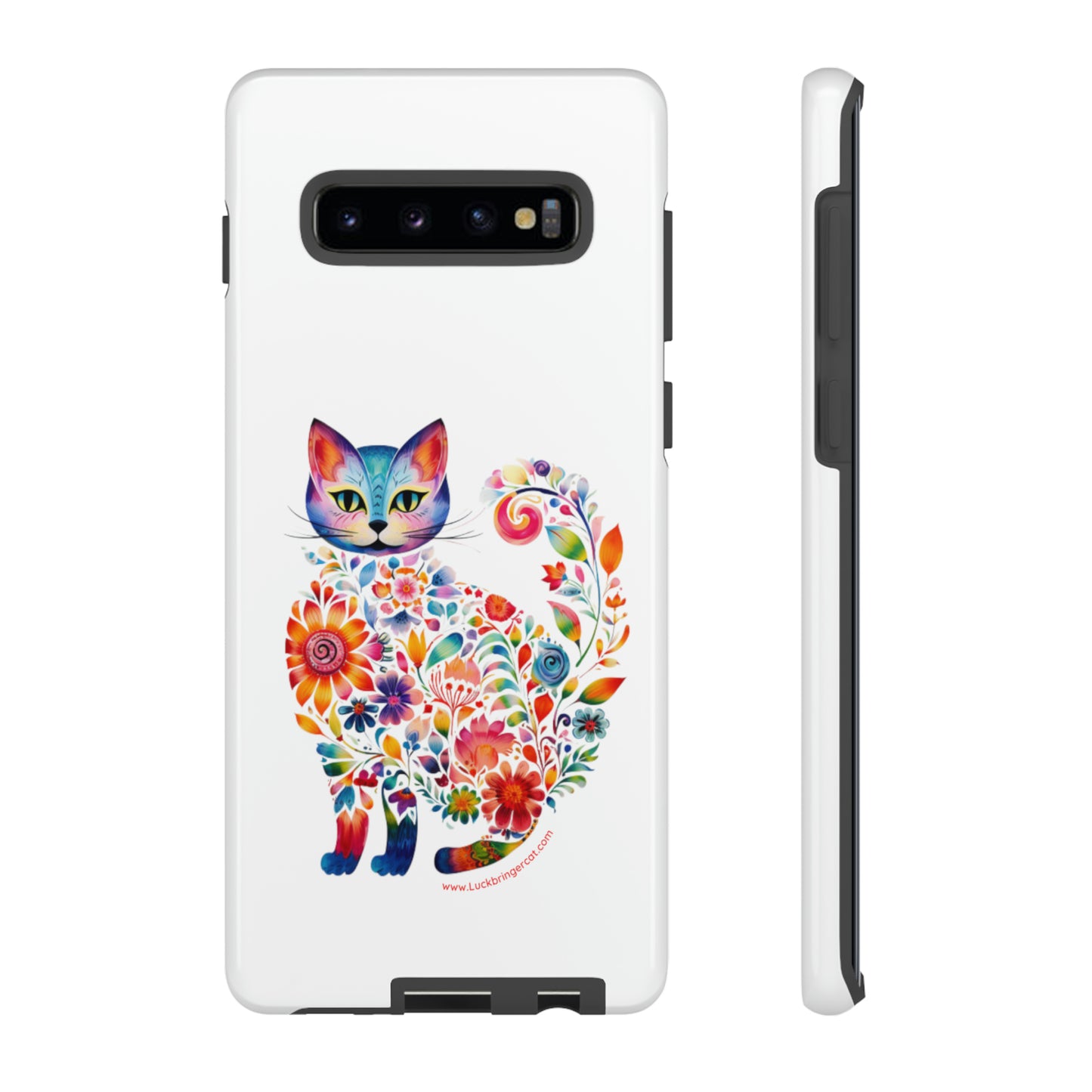 Floral Cat Lovers Phone case- iPhone, Samsung Galaxy, Google Pixel- White - Tough-Premium Quality