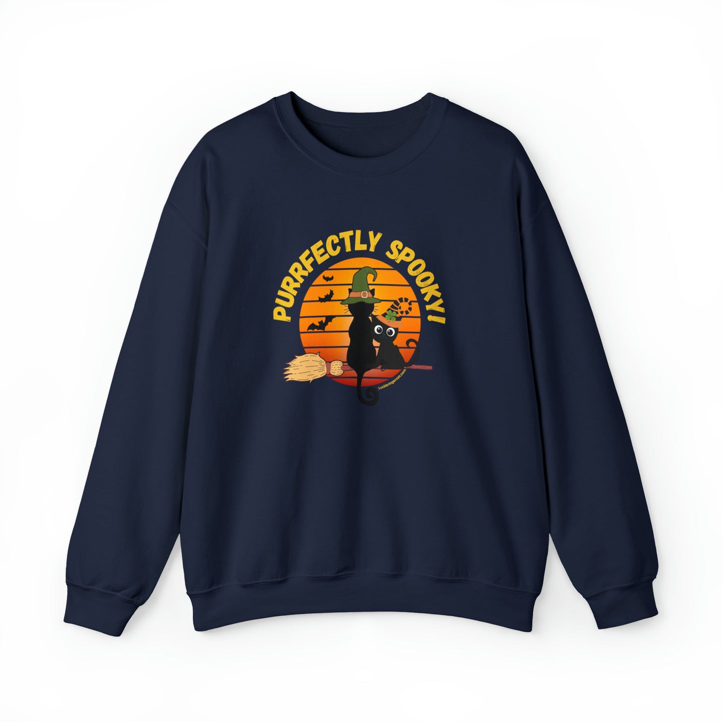 Funny Spooky Halloween Sweatshirt with Sunset Black Cats