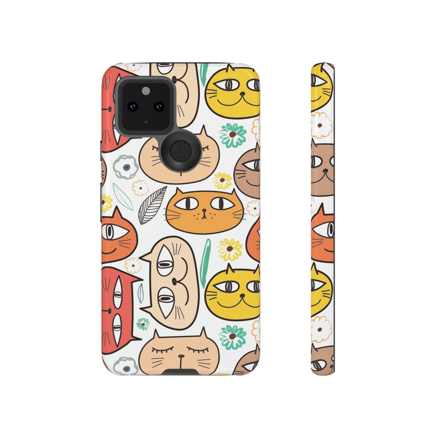 Premium-quality tough protective phone cases for iPhone, Samsung and Google - White With Cute Colorful Cartoon Cats