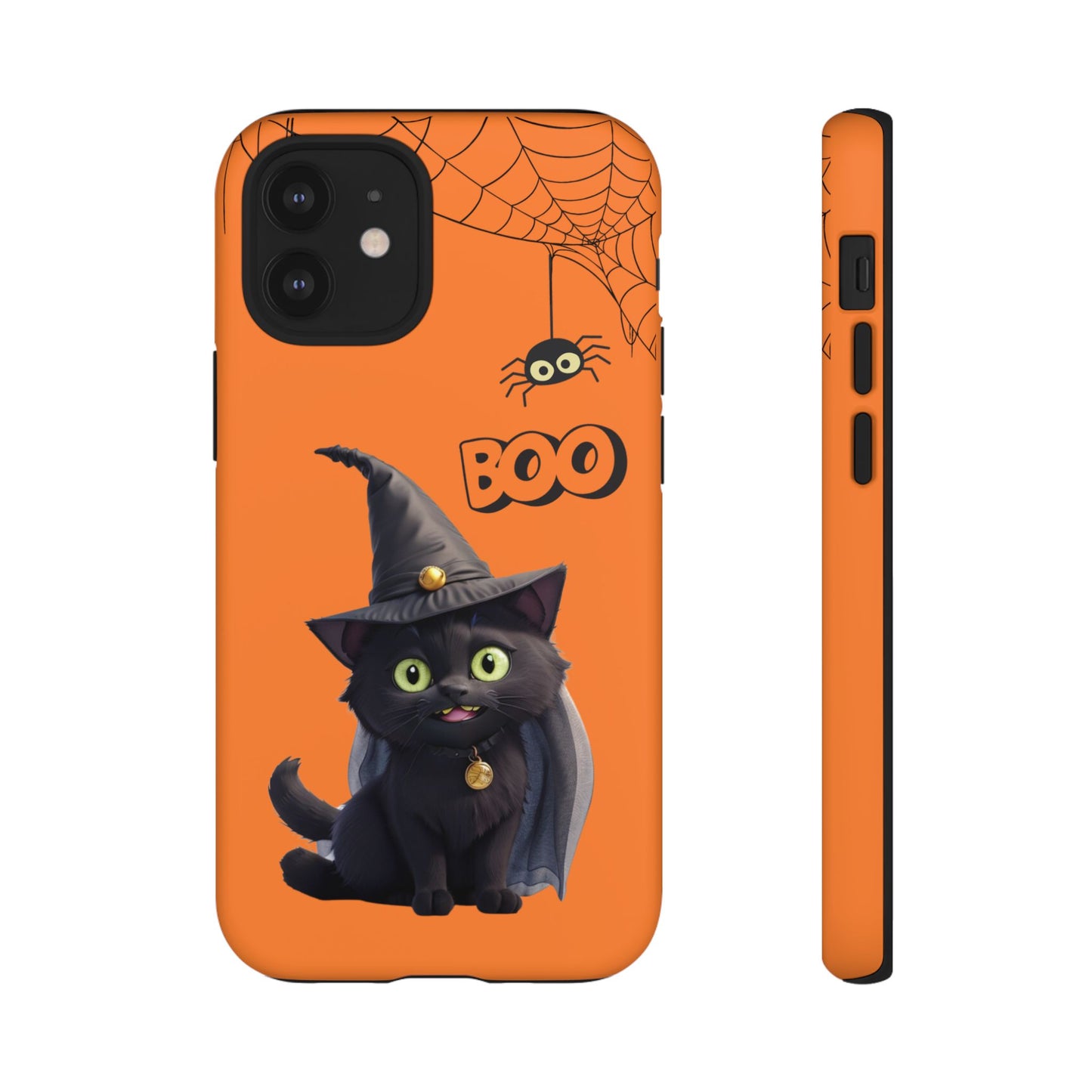 Premium-quality tough protective phone cases for iPhone,  Samsung and Google Phones - Orange - Spooky Halloween Black Cat