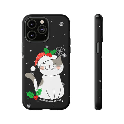 Cat Lovers Christmas Phone Case-iPhone, Samsung Galaxy,Google Pixel- Black With Cute Kitten