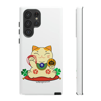 Cat Lovers Tough Phone Case- Maneki Neko Lucky Cat-White- iPhone, Samsung Galaxy, Google Pixel