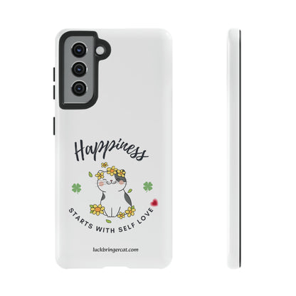 Cat Lovers Selflove  Phone Case- iPhone, Samsung Galaxy, Google Pixel- White- Happiness