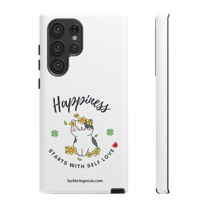 Cat Lovers Selflove  Phone Case- iPhone, Samsung Galaxy, Google Pixel- White- Happiness