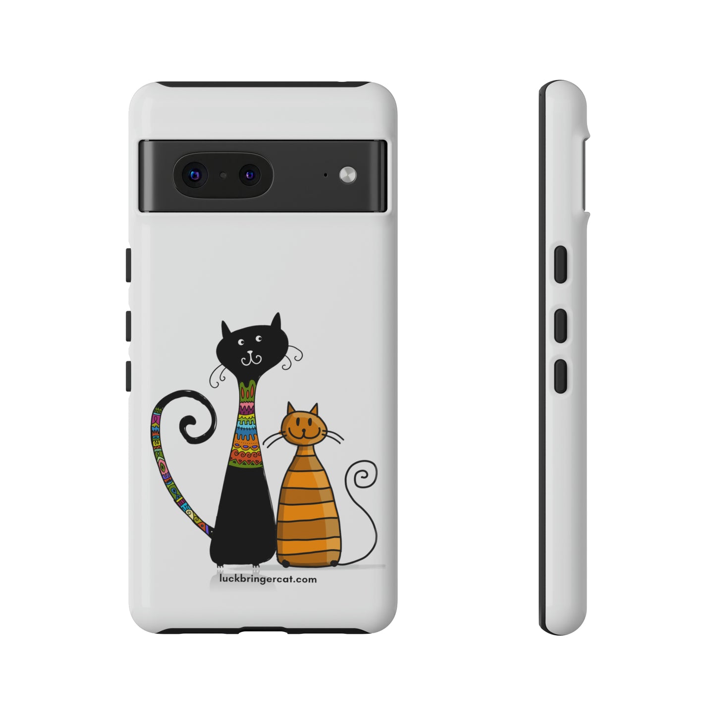 Funny Phone Case for Cat Lovers- iPhone, Samsung Galaxy and Google Pixel- White With Cute Black and Orange Cats