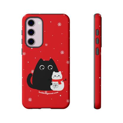 Cat Lovers Christmas Phone Case-iPhone, Samsung Galaxy, Google Pixel- Red and Black Snowman