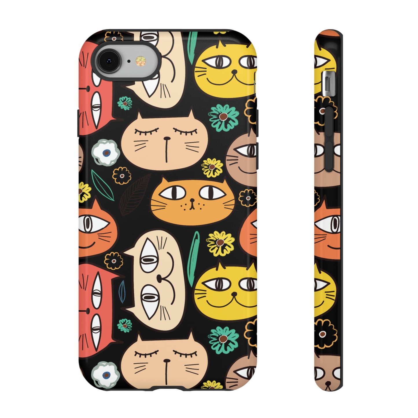 Premium-quality tough protective phone cases for iPhone, Samsung and Google - Black With Cute Colorful Cartoon Cats