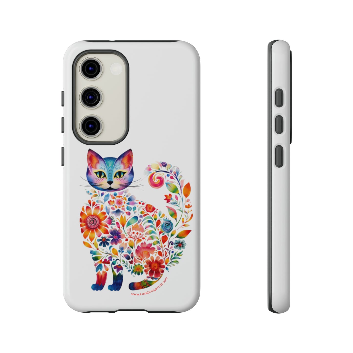 Floral Cat Lovers Phone case- iPhone, Samsung Galaxy, Google Pixel- White - Tough-Premium Quality