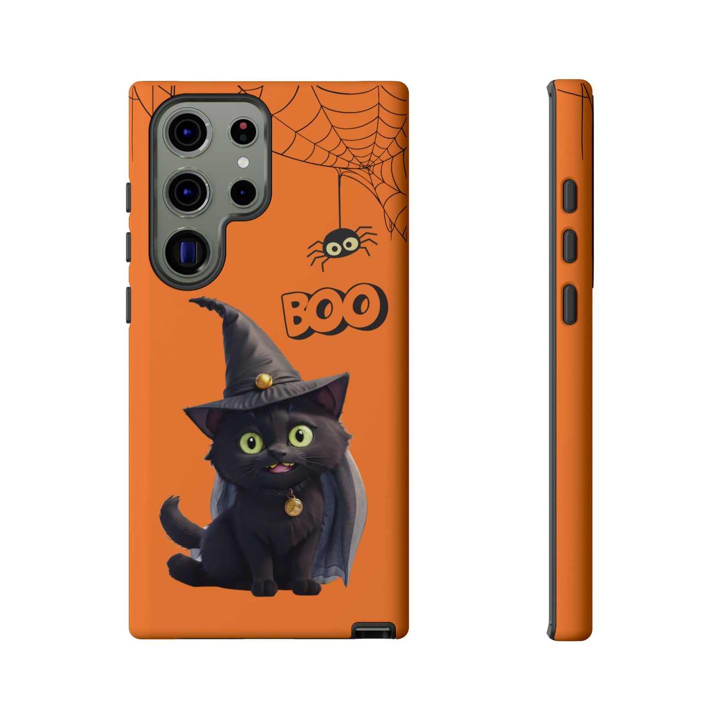 Premium-quality tough protective phone cases for iPhone,  Samsung and Google Phones - Orange - Spooky Halloween Black Cat