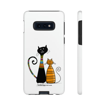 Funny Phone Case for Cat Lovers- iPhone, Samsung Galaxy and Google Pixel- White With Cute Black and Orange Cats