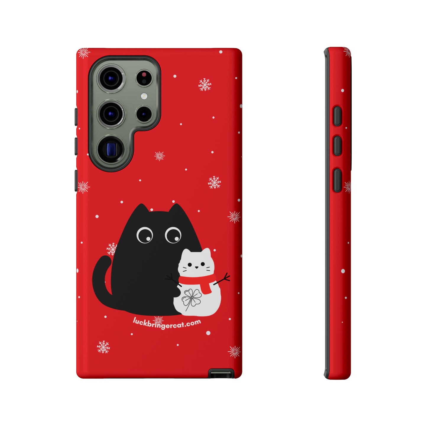 Cat Lovers Christmas Phone Case-iPhone, Samsung Galaxy, Google Pixel- Red and Black Snowman