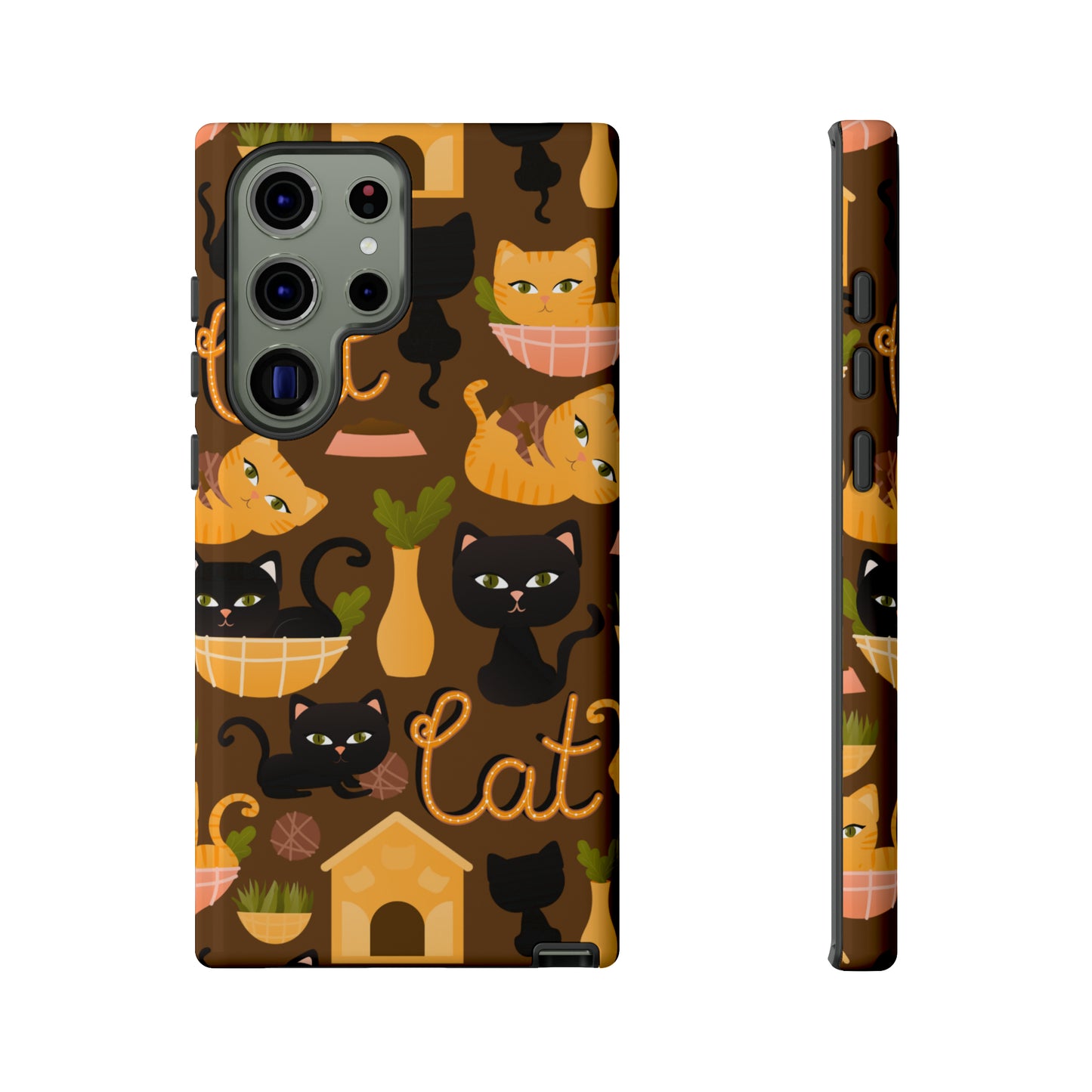 Premium-quality tough protective phone cases for iPhone, Samsung and Google - Brown With Cute Black and Orange Cats