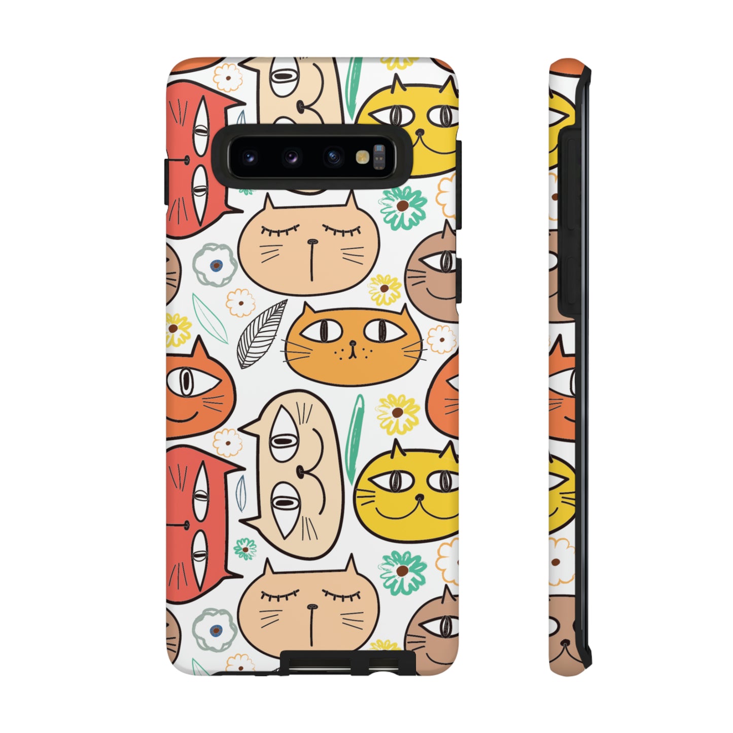 Premium-quality tough protective phone cases for iPhone, Samsung and Google - White With Cute Colorful Cartoon Cats