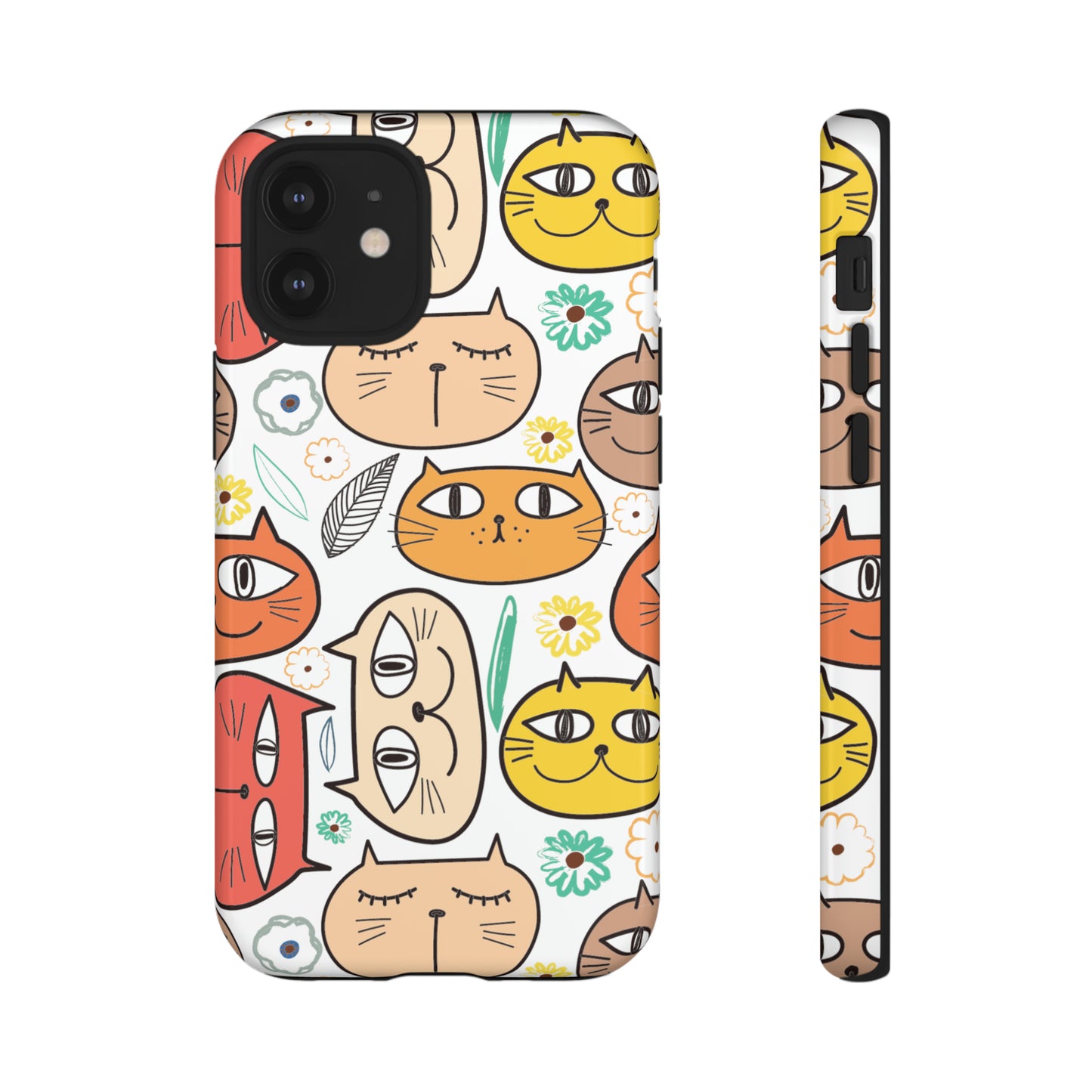 Premium-quality tough protective phone cases for iPhone, Samsung and Google - White With Cute Colorful Cartoon Cats