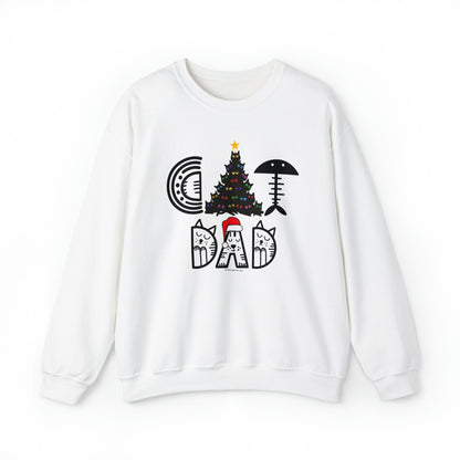 „Cat Dad Christmas“-Sweatshirt mit Rundhalsausschnitt und schwarzem Katzen-Weihnachtsbaum