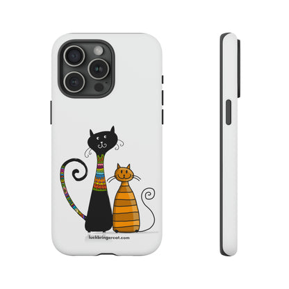 Funny Phone Case for Cat Lovers- iPhone, Samsung Galaxy and Google Pixel- White With Cute Black and Orange Cats