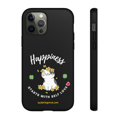 Cat Lovers Phone Case-Black- iPhone, Samsung Galaxy- Happiness - Selflove