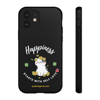 Cat Lovers Phone Case-Black- iPhone, Samsung Galaxy- Happiness - Selflove