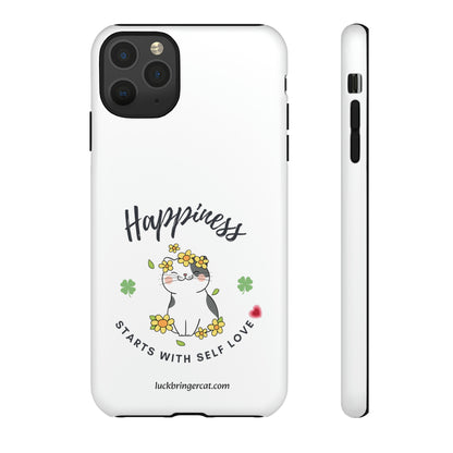 Cat Lovers Selflove  Phone Case- iPhone, Samsung Galaxy, Google Pixel- White- Happiness