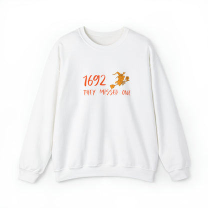 Funny Halloween Crewneck Sweatshirt - 1692 They Missed One With a Witch and a Cat