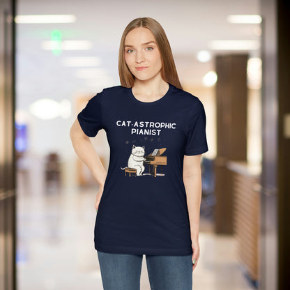 Unisex Cotton T-shirt - Catastrophic Pianist Shirt for Cat Lovers and Piano Players