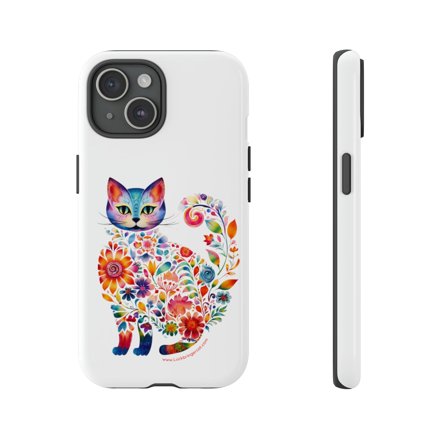 Floral Cat Lovers Phone case- iPhone, Samsung Galaxy, Google Pixel- White - Tough-Premium Quality