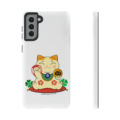 Cat Lovers Tough Phone Case- Maneki Neko Lucky Cat-White- iPhone, Samsung Galaxy, Google Pixel