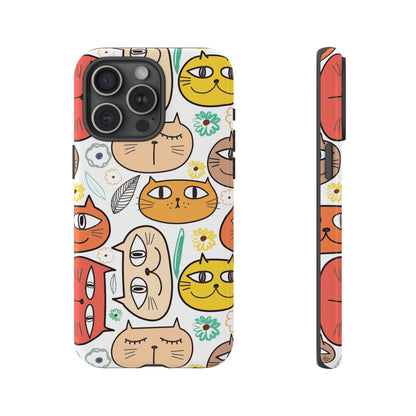 Premium-quality tough protective phone cases for iPhone, Samsung and Google - White With Cute Colorful Cartoon Cats