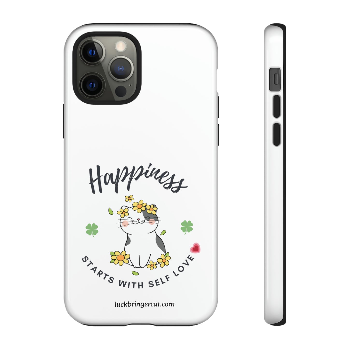 Cat Lovers Selflove  Phone Case- iPhone, Samsung Galaxy, Google Pixel- White- Happiness