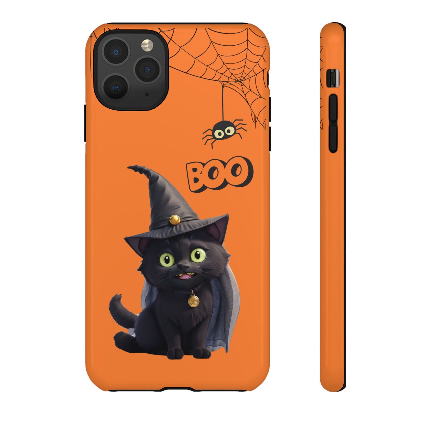 Premium-quality tough protective phone cases for iPhone,  Samsung and Google Phones - Orange - Spooky Halloween Black Cat