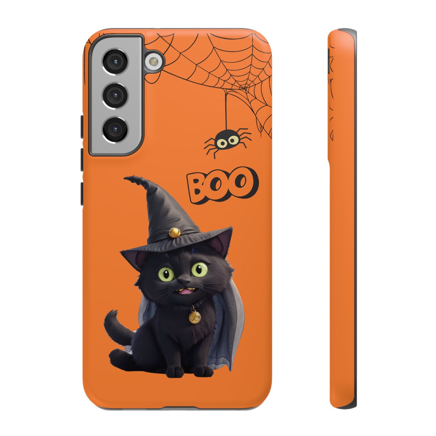 Premium-quality tough protective phone cases for iPhone,  Samsung and Google Phones - Orange - Spooky Halloween Black Cat