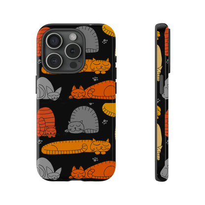 Premium-quality tough protective phone cases for iPhone, Samsung and Google Pixel- Black With Cute Colorful Sleeping Cats