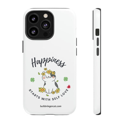 Cat Lovers Selflove  Phone Case- iPhone, Samsung Galaxy, Google Pixel- White- Happiness