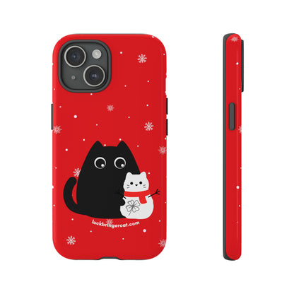 Cat Lovers Christmas Phone Case-iPhone, Samsung Galaxy, Google Pixel- Red and Black Snowman