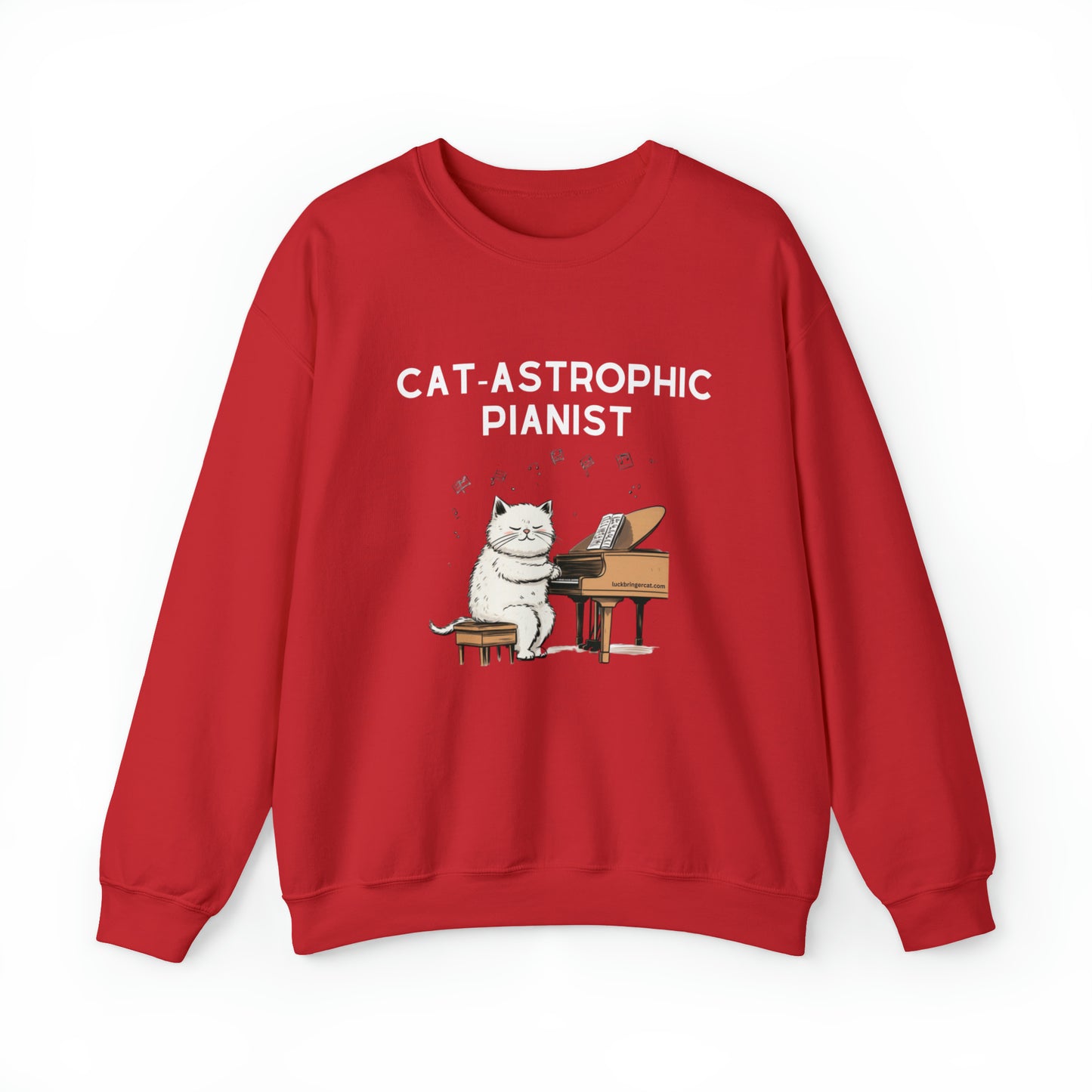 Unisex Crewneck Sweatshirt - Catastrophic Pianist Funny Shirt for Cat Lovers and Piano Players