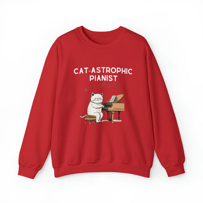 Unisex Crewneck Sweatshirt - Catastrophic Pianist Funny Shirt for Cat Lovers and Piano Players