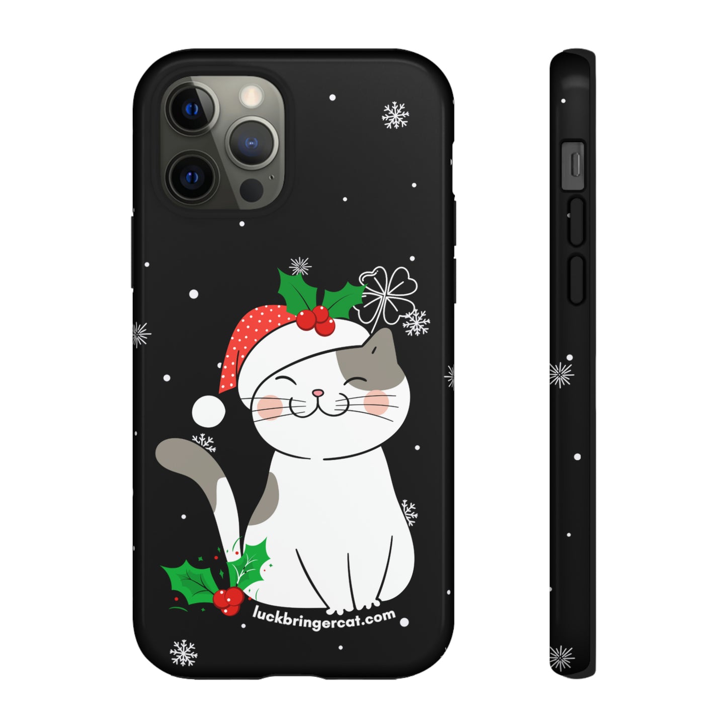 Cat Lovers Christmas Phone Case-iPhone, Samsung Galaxy,Google Pixel- Black With Cute Kitten