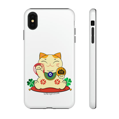 Cat Lovers Tough Phone Case- Maneki Neko Lucky Cat-White- iPhone, Samsung Galaxy, Google Pixel