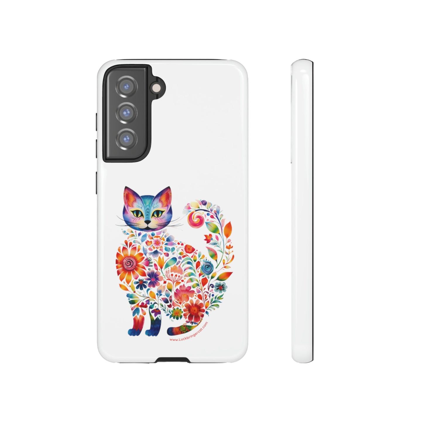 Floral Cat Lovers Phone case- iPhone, Samsung Galaxy, Google Pixel- White - Tough-Premium Quality