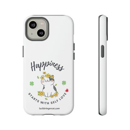 Cat Lovers Selflove  Phone Case- iPhone, Samsung Galaxy, Google Pixel- White- Happiness