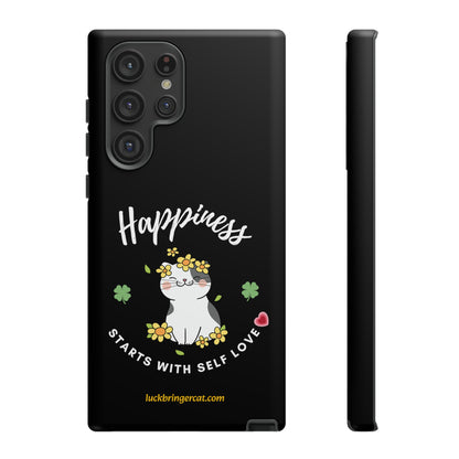 Cat Lovers Phone Case-Black- iPhone, Samsung Galaxy- Happiness - Selflove