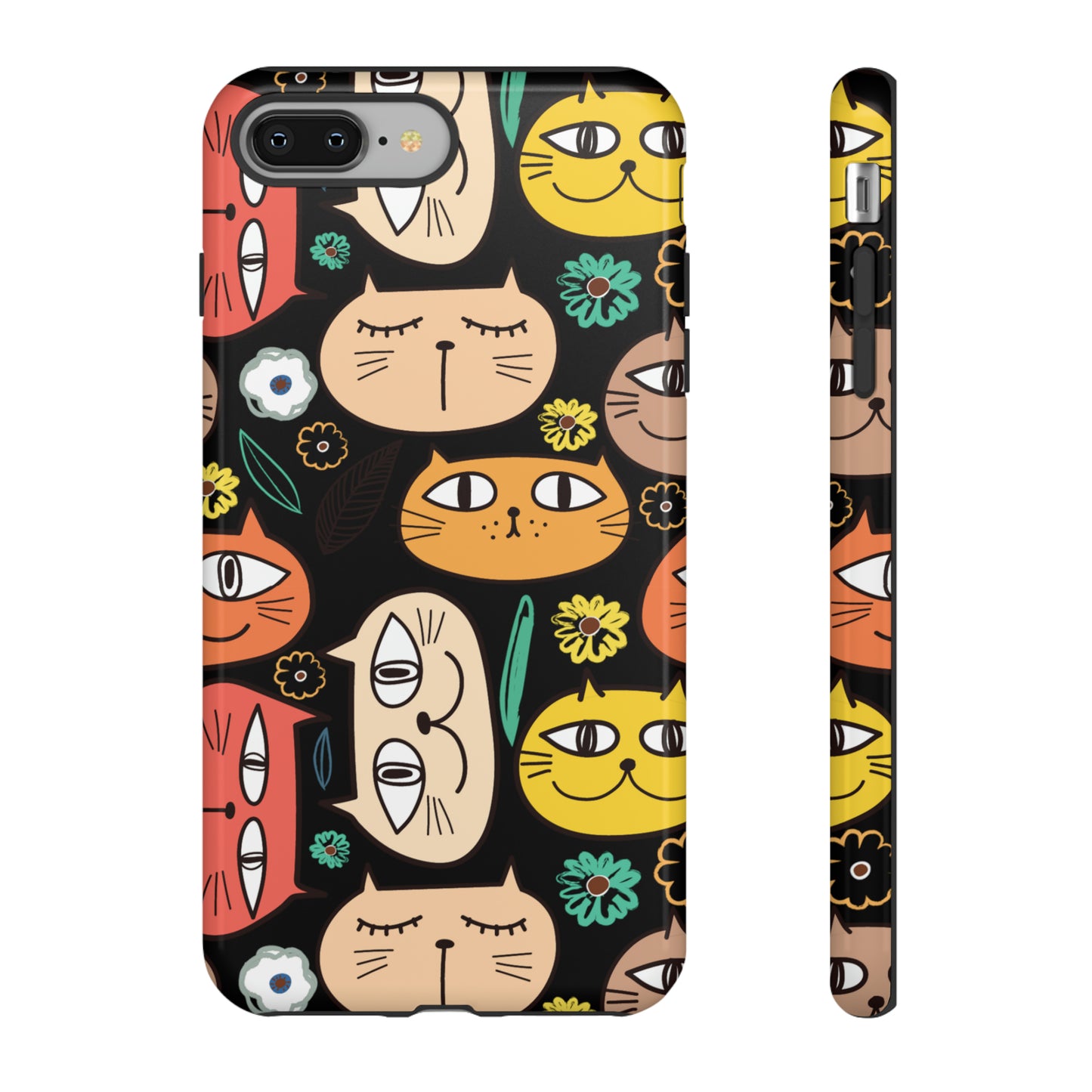 Premium-quality tough protective phone cases for iPhone, Samsung and Google - Black With Cute Colorful Cartoon Cats