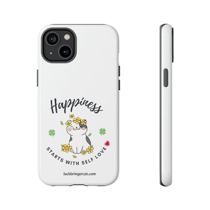 Cat Lovers Selflove  Phone Case- iPhone, Samsung Galaxy, Google Pixel- White- Happiness