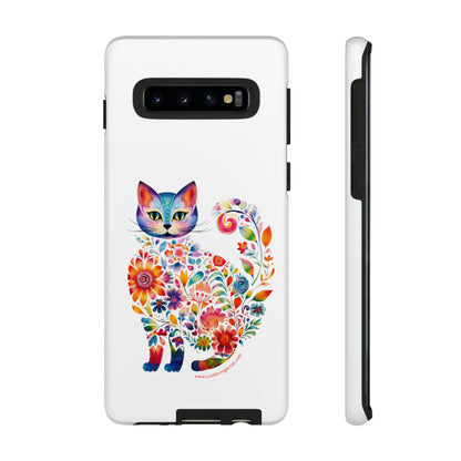 Floral Cat Lovers Phone case- iPhone, Samsung Galaxy, Google Pixel- White - Tough-Premium Quality