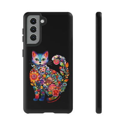 Floral Cat Lovers Phone case- iPhone, Samsung Galaxy, Google Pixel- Black-Tough-Premium Quality