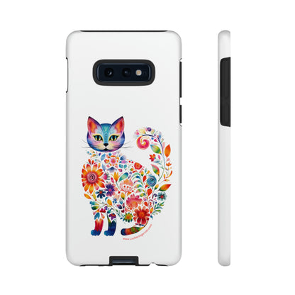 Floral Cat Lovers Phone case- iPhone, Samsung Galaxy, Google Pixel- White - Tough-Premium Quality