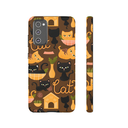 Premium-quality tough protective phone cases for iPhone, Samsung and Google - Brown With Cute Black and Orange Cats